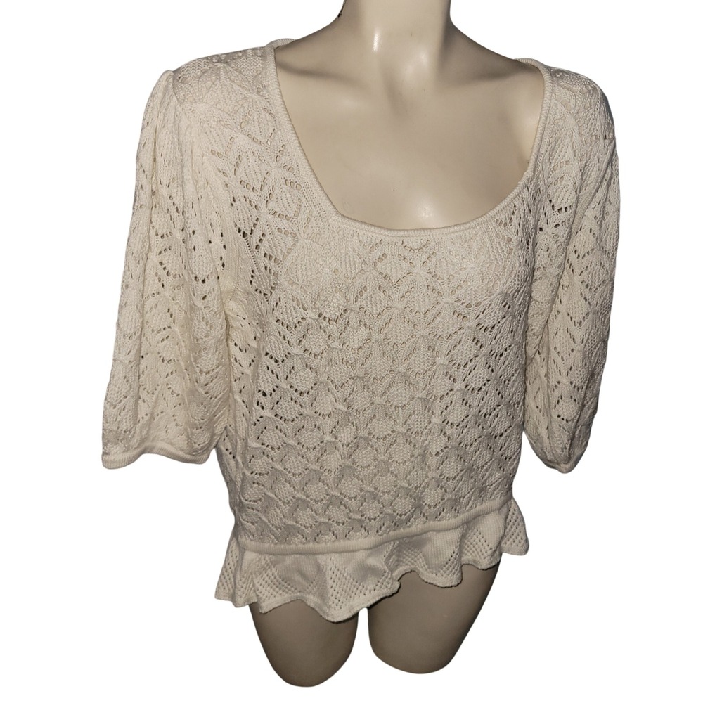 Ann Taylor NEW Ivory Crochet Knit Peplum Sweater Top designer luxury crochet